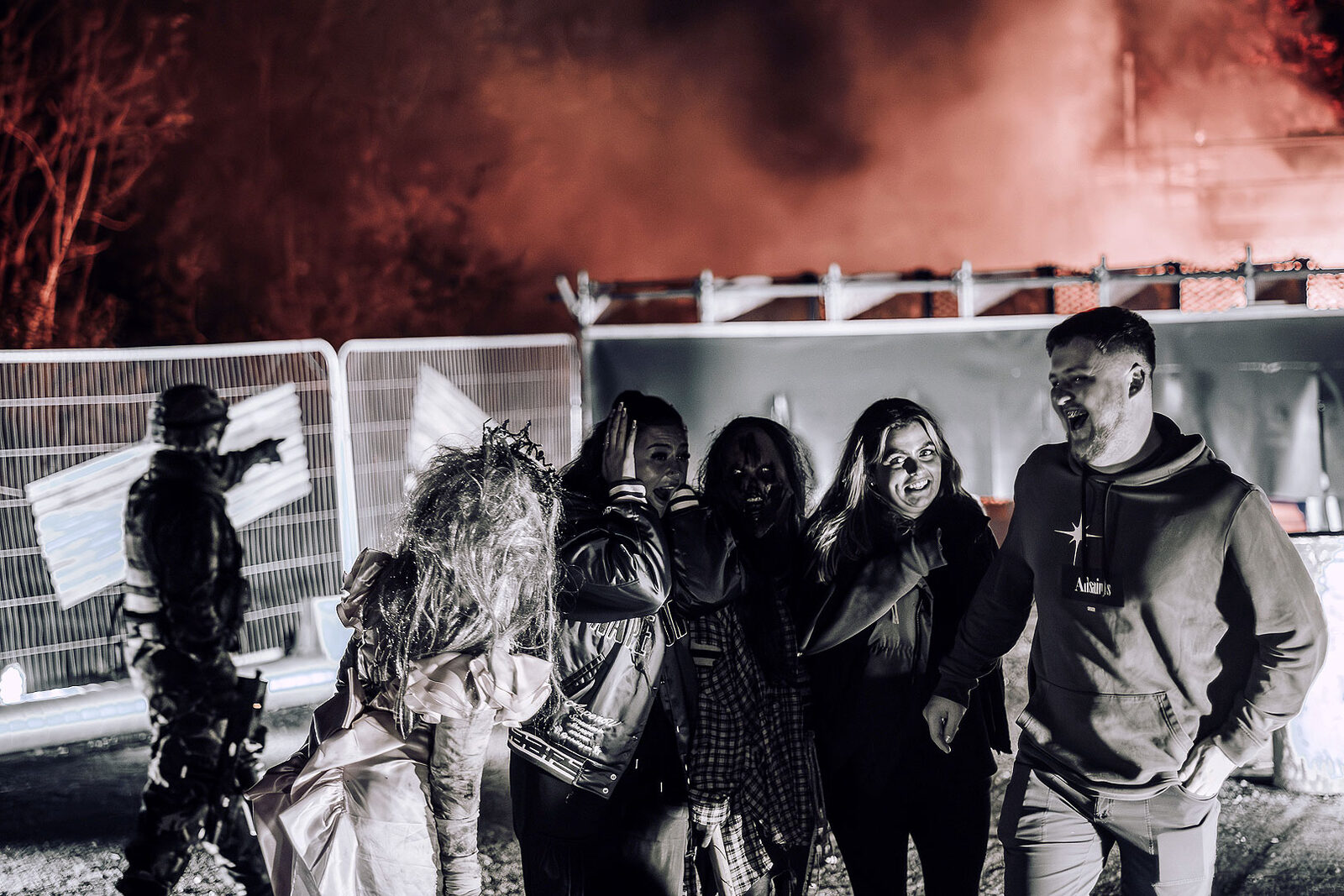 Group screaming and laughing at the exit